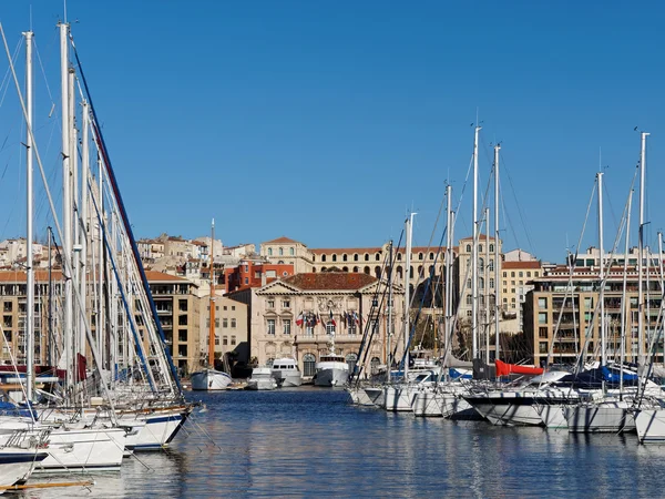 马赛、 市政厅和港口，法国 — 图库照片
