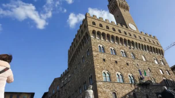 Zeitraffer des Palazzo Vecchio, des Rathauses, in Florenz, Italien. — Stockvideo