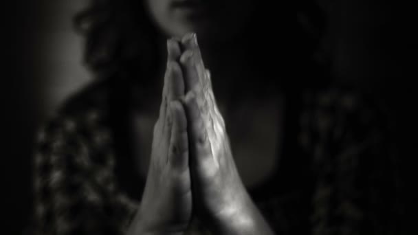 Hand gestures. Woman praying to god. Black and White — Stock Video