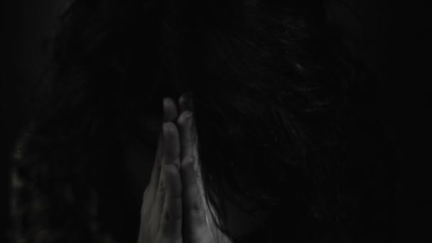 Hand gestures. Woman praying to god. Black and White — Stock Video