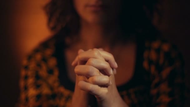 Hand gestures. Woman praying to god. — Stock Video