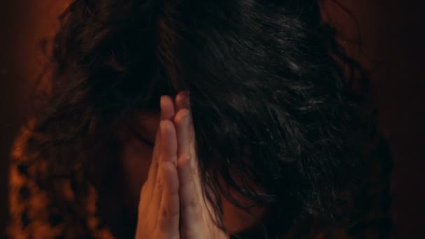 Hand gestures. Woman praying to god. — Stock Video