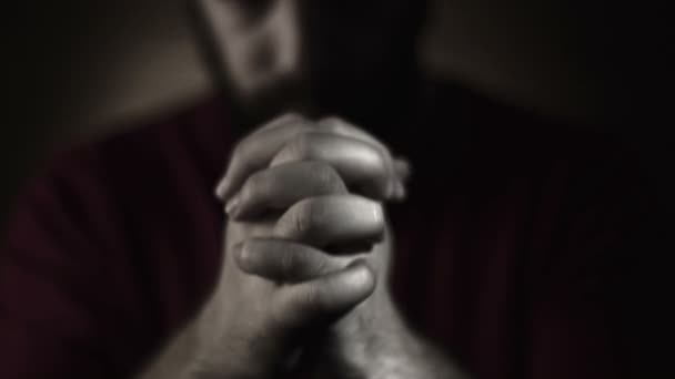 Hand gestures. Man praying to god. Black and White — Stock Video