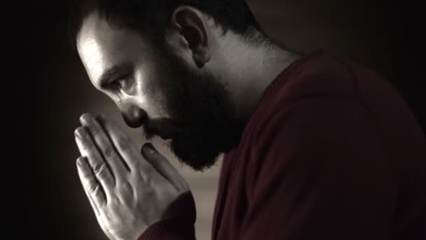 Hand gestures. Man praying to god. Black and White — Stock Video