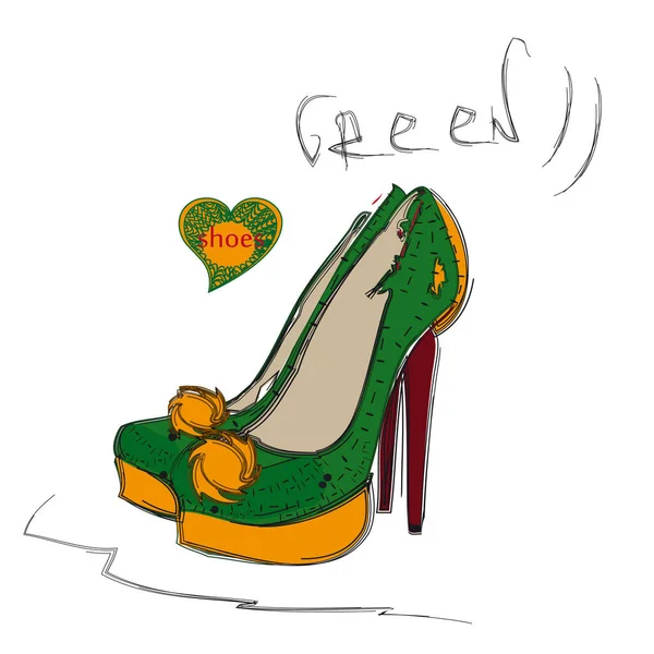 Zapatos Tacón Alto Verde Oscuro Amarillo Oscuro — Vector de stock