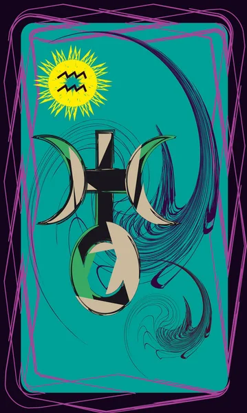 Tarjetas Del Tarot Diseño Posterior Urano Sol Acuario — Archivo Imágenes Vectoriales