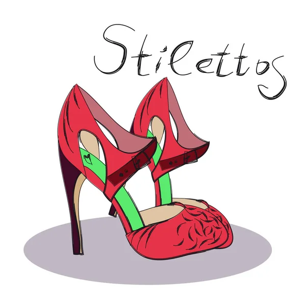 High Heel Scarlet Shoes Green Insole — Stock Vector