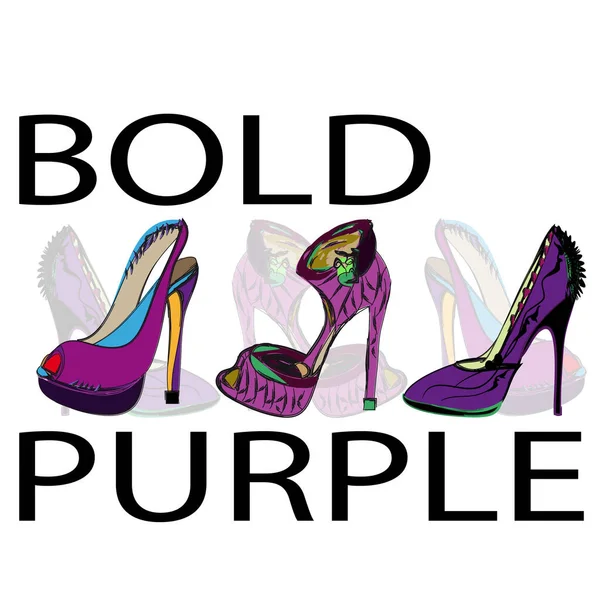 Différentes Chaussures Violettes Talons Hauts — Image vectorielle