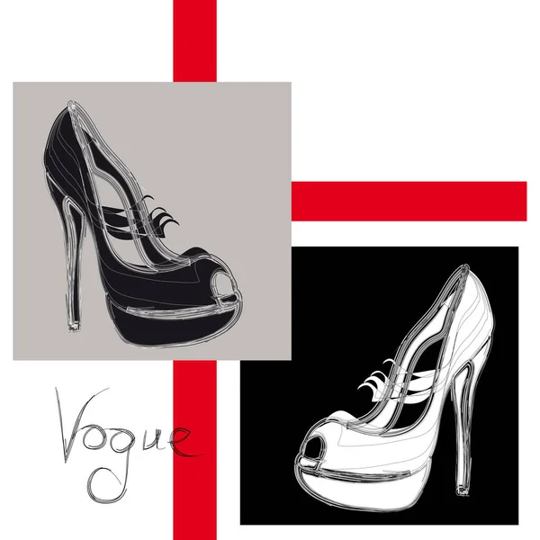 Talon Haut Noir Blanc Chaussures — Image vectorielle