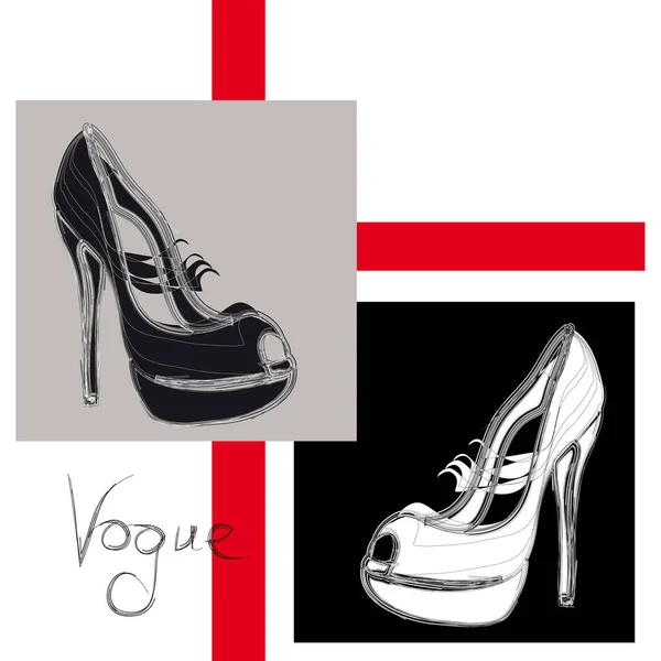 Zapatos Tacón Alto Blanco Negro — Archivo Imágenes Vectoriales