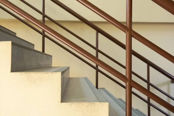 Front View Concrete Stairs Brown Handrails Indoor Staircase Modern Building — Stock Photo, Image