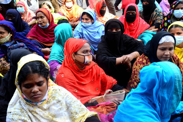 Garments workers of A One BD limited stage a demonstration in front of Ministry of Labor demanding their 11 month due wage in Dhaka, Bangladesh, on December 1, 2020.
