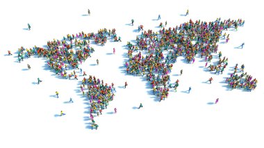Large group of people standing in the form of a world map