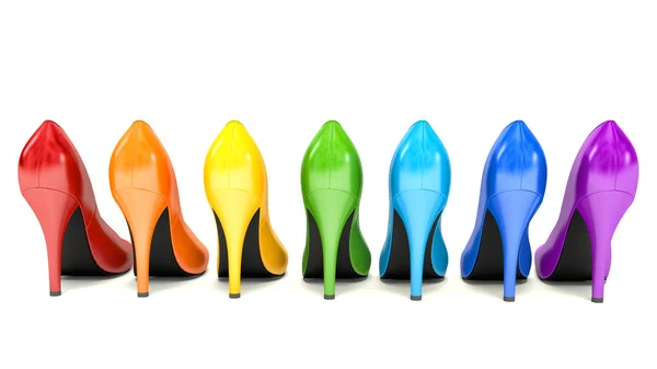 Shopping concept. Choice of colored high heels shoes on white — Stock Image Shopping concept. Choice of colored high heels shoes on white Royalty Free Stock Images