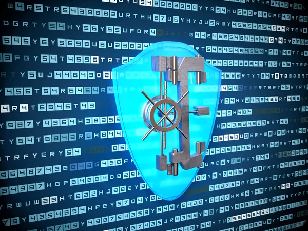 Privacy concept: blue Shield icon on digital background