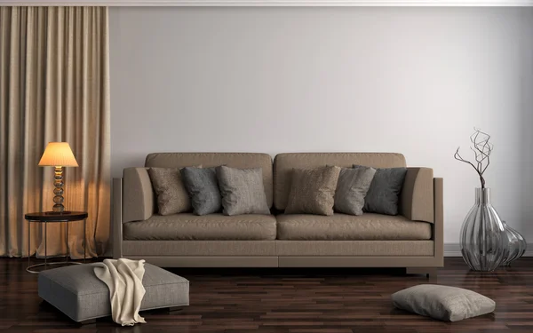 Interior with brown sofa. 3d illustration