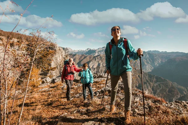 Family Hiking Mountains Having Fun Nature — Stock Photo, Image