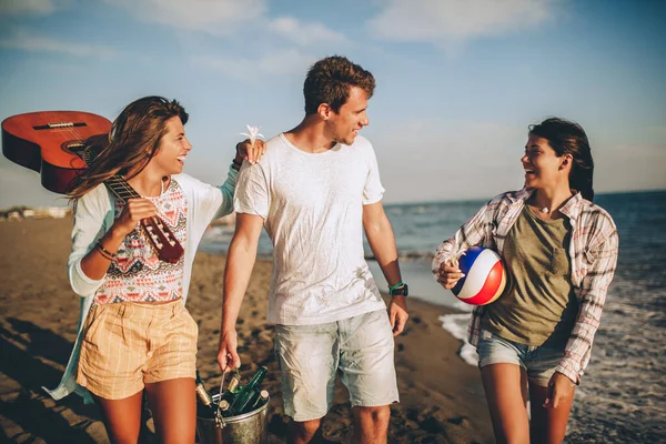 Bir grup arkadaş plajda takılıyorlar..