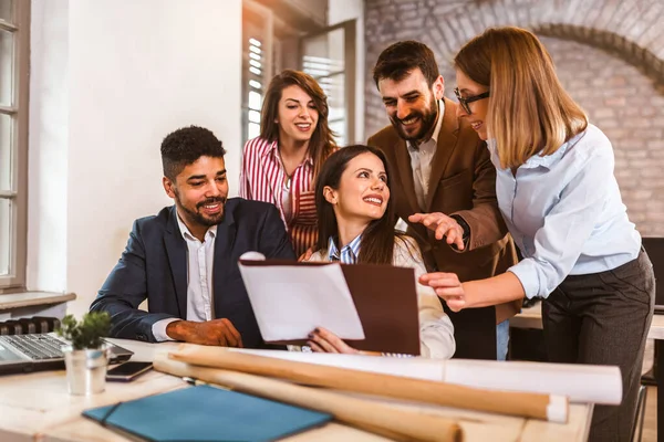 Business Team Working New Project Smiling Man Women Sitting Together — Fotografia de Stock