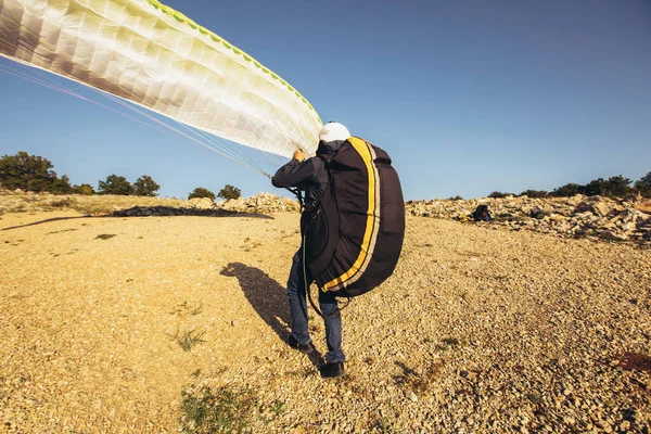 Parapente Est Sur Les Marches Parapente Moment Vol Planant — Photo