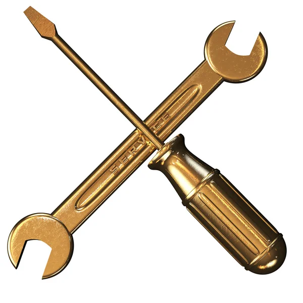 Screwdriver and golden key — Stock Photo, Image