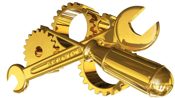 Gears with screwdriver and wrench — Stock Photo, Image