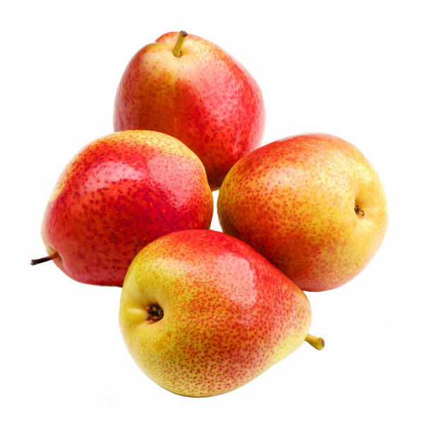 Четыре спелых груши Forelle изолированы на белом фоне