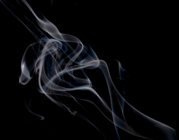 Abstract Fancy White and Blue Smoke Figures on Black background