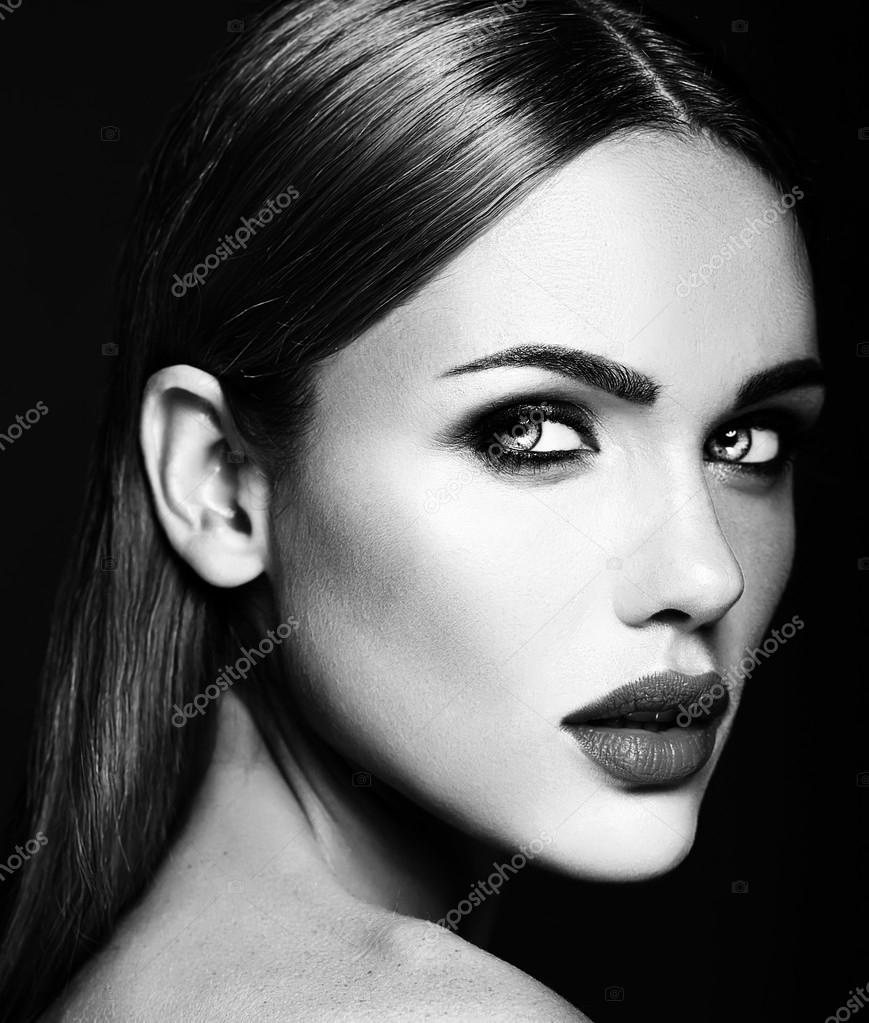 female model face black and white