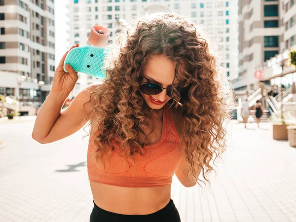 Young Beautiful Sexy Smiling Hipster Woman Afro Curls Hairstyle Trendy — Stock Photo, Image