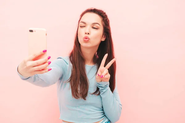 Jovem Bela Fêmea Sorridente Roupas Hipster Verão Moda Mulher Despreocupada — Fotografia de Stock