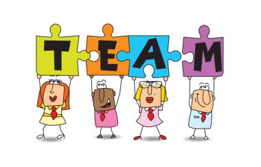 Bu rekabetçi alanda başarı iyi bir takım çalışmasına bağlı olacak. İş adamları ve iş kadınları bulmaca parçalarını ellerinde tutuyorlar. Bu iyi bir takım çalışmasının metaforu.