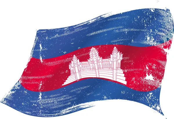 Ondeando la bandera grunge camboyana — Vector de stock