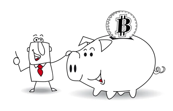 Piggy bank en bitcoin — Stockvector