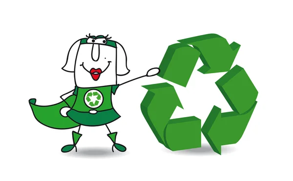 Super recyklace žena se znaménkem — Stockový vektor