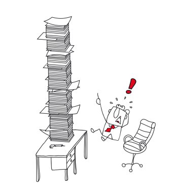 Businessman is in front of a stack of paper clipart