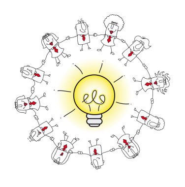 business team around an idea bulb.