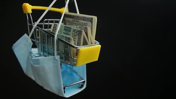 Footage Mask Trolley Money Banknote Dark Background — Stock Video