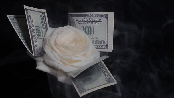 Filmmaterial Von Blumen Geld Rauch Dunklen Hintergrund — Stockvideo