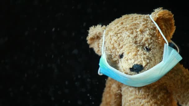 Rekaman Dari Mainan Beruang Topeng Debu Latar Belakang Gelap — Stok Video