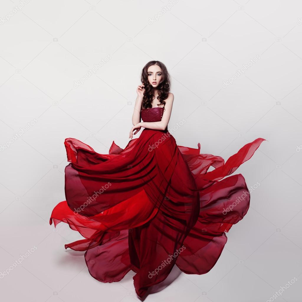 Beautiful Woman Wearing Romantic Red Dress