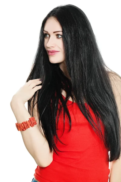 Mulher Morena bonito com cabelo saudável — Fotografia de Stock