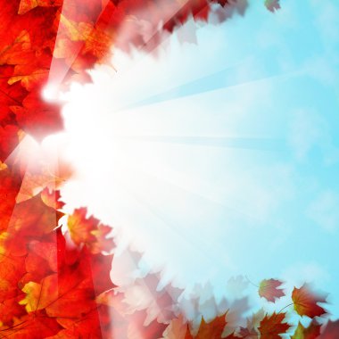 Sonbahar arka plan sınır. Kırmızı yaprakları ve gökyüzü