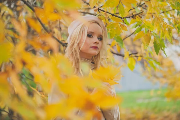 Junge Herbst Frau Auf Herbst Natur Hintergrund — Stockfoto