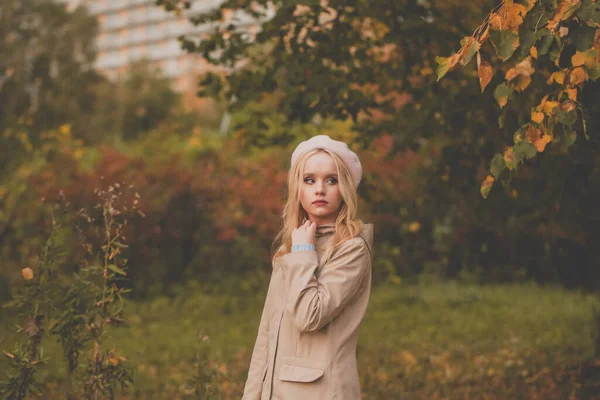 Atractiva Mujer Otoño Fondo Naturaleza Otoño — Foto de Stock