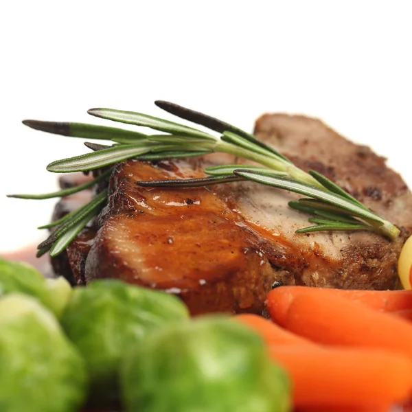 Steak and rosemary herbs, macro — Stock Photo, Image