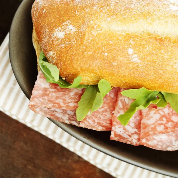 Lunch - sandwich with salami — Stock Photo, Image