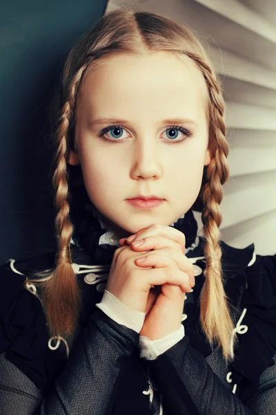 Fashion girl teen with braids and makeup — Stock Photo, Image