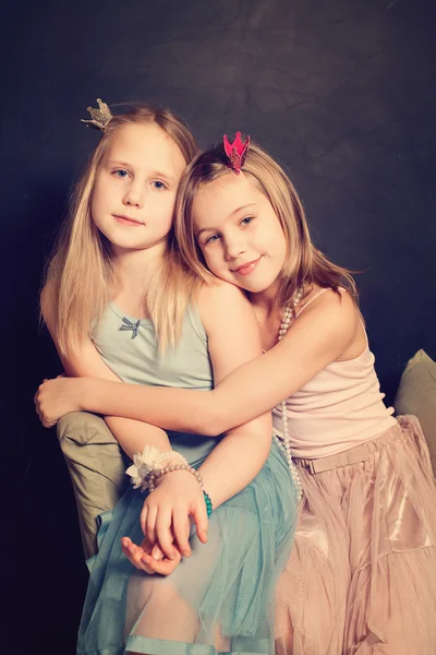 Little sisters girls hugging — Stock Photo, Image