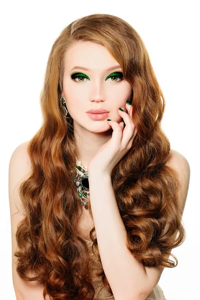 Fashion Model Woman with Makeup and Hairstyle — Stock Photo, Image
